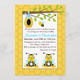 Invitación Cute Baby Bumblebee Twin Boy Baby Shower