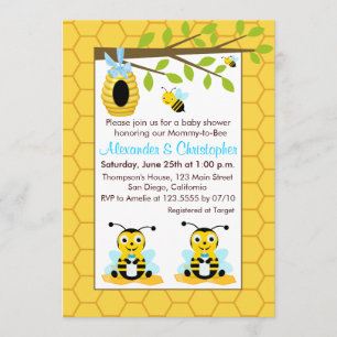 Invitación Cute Baby Bumblebee Twin Boy Baby Shower