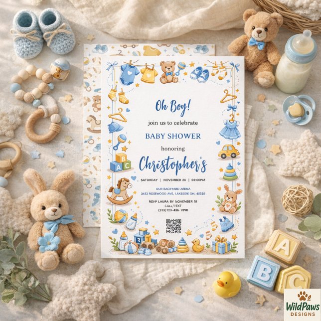 Invitación Cute Baby Clothes & Toys Boy Baby Shower (Cute Baby Clothes & Toys Boy Baby Shower Invitation
)