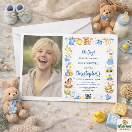 Invitación Cute Baby Clothes & Toys Boy Baby Shower photo