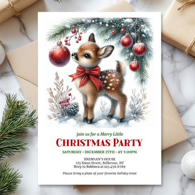 Invitación Cute baby deer Christmas kids invitation editable  (Cute baby deer Christmas kids invitation editable digital card)