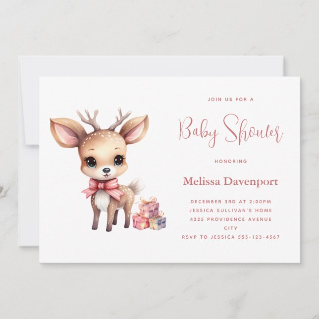 Invitación Cute Baby Deer con regalos Baby Shower (Anverso)