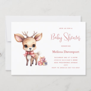 Invitación Cute Baby Deer con regalos Baby Shower