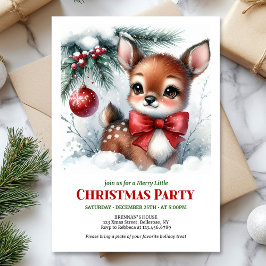 Invitación Cute baby deer watercolor Christmas kids invite