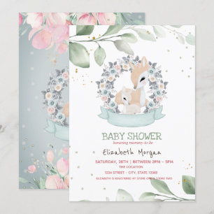 Invitación Cute Baby Deers Stars Leaves Baby Shower