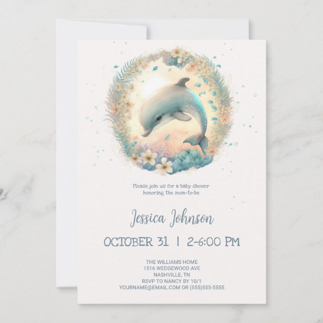 Invitación Cute Baby Dolphin Baby Shower (Anverso)