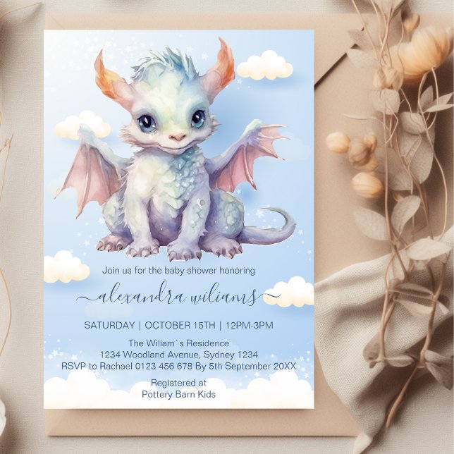 Invitación Cute Baby Dragon Baby Shower (Subido por el creador)