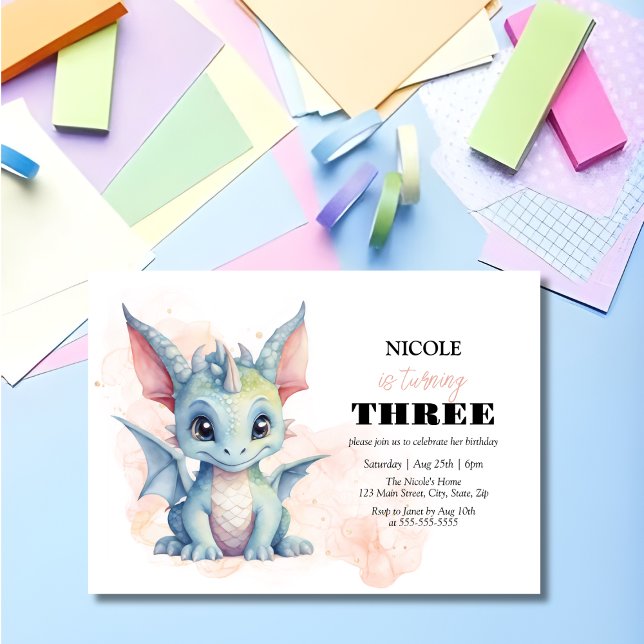 Invitación Cute Baby Dragon Fairytale Kid Cumpleaños (Subido por el creador)