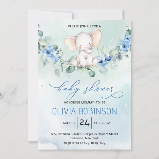 Invitación Cute Baby Elephant Baby Shower (Anverso)