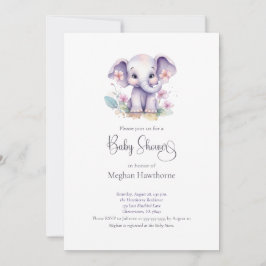Invitación Cute Baby Elephant Floral Baby Shower