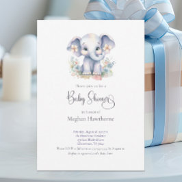 Invitación Cute Baby Elephant Floral Baby Shower