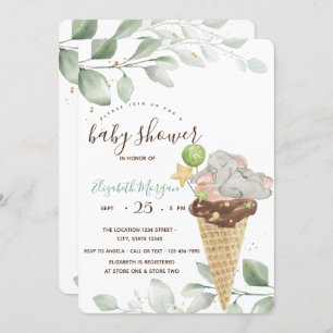 Invitación Cute Baby Elephant Helado Baby Shower