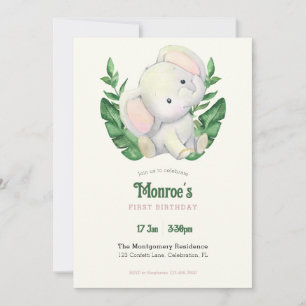 Invitación Cute Baby Elephant Jungle Fiesta de cumpleaños