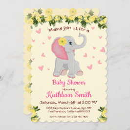 Invitación Cute Baby Elephant Watercolor Floral Baby Shower