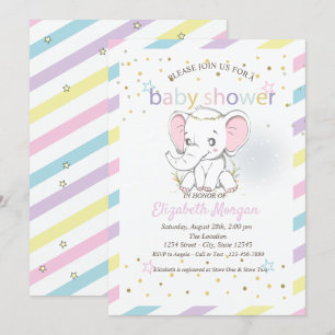 Invitación Cute Baby Elephants Stars Baby Shower