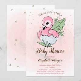 Invitación Cute Baby Flamingo Rosa Estrellas Baby Shower 