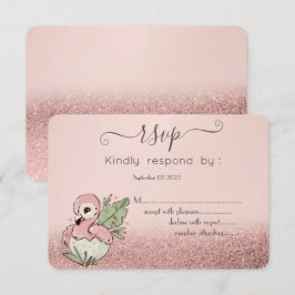 Invitación Cute Baby Flamingo Rose Gold Glitter RSVP
