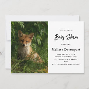 Invitación Cute Baby Fox en un bosque verde Baby Shower