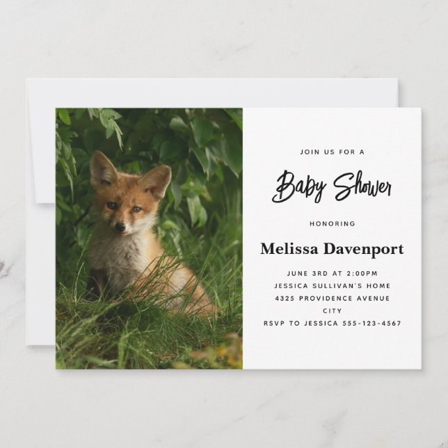 Invitación Cute Baby Fox en un bosque verde Baby Shower (Anverso)