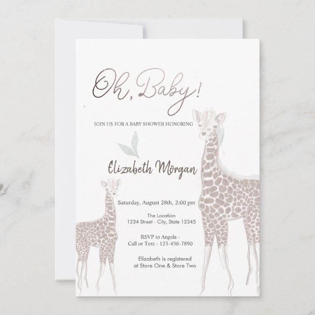 Invitación Cute Baby Giraffe Baby Shower (Anverso)