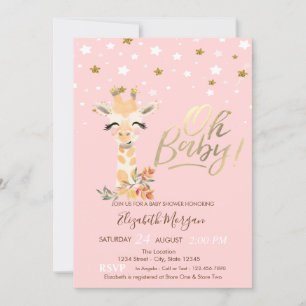 Invitación Cute Baby Giraffe Stars Baby Shower