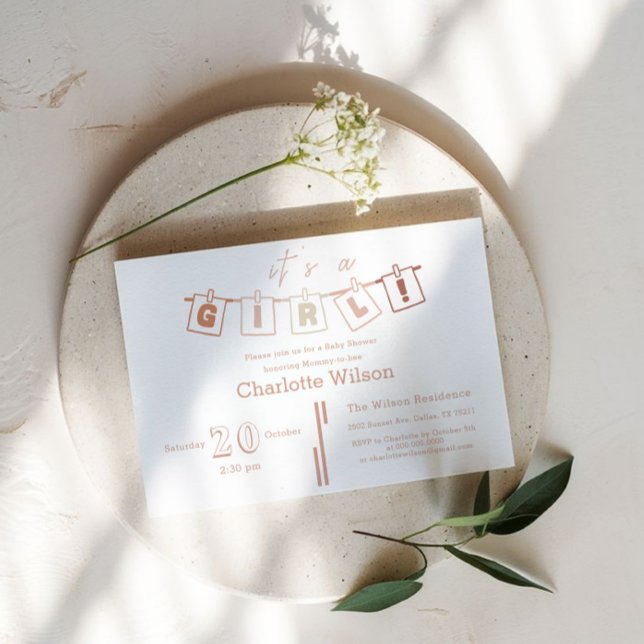 Invitación Cute Baby Girl Shower Brown Gingham (Subido por el creador)