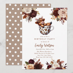 Invitación Cute Baby Highland Cow   Fiesta del té de cumpleañ