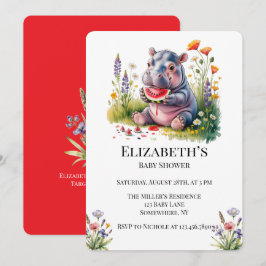 Invitación Cute Baby Hippopotamus Watermelon Baby Shower 