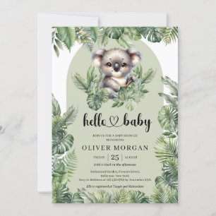 Invitación Cute baby koala Agua color verde tropical