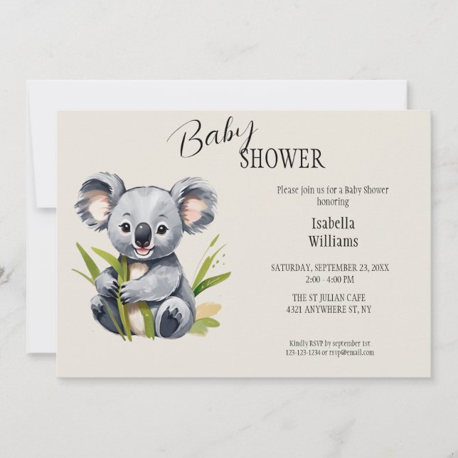 Invitación Cute Baby Koala Baby Shower (Anverso)