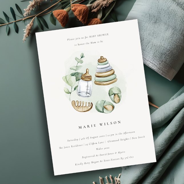 Invitación Cute Baby Nursery Essential Green Baby Shower (Subido por el creador)
