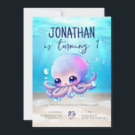 Invitación Cute Baby Octopus Watercolor Kids Cumpleaños<br><div class="desc">Invitación de cumpleaños a niños con color de pulpo lindo bebé</div>