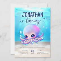 Cute Baby Octopus Watercolor Kids Cumpleaños