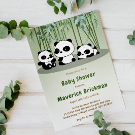 Invitación Cute Baby Panda Simple Bamboo Greeneration Baby Sh