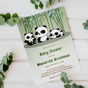 Invitación Cute Baby Panda Simple Bamboo Greeneration Baby Sh