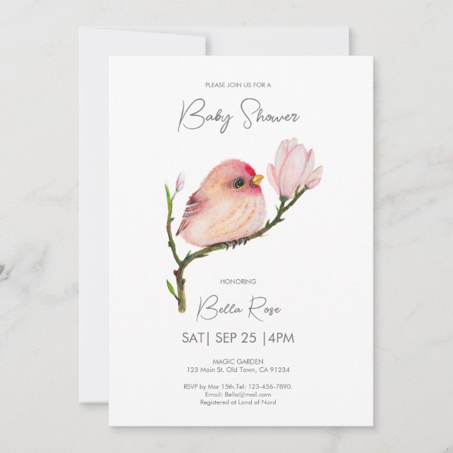 Invitación Cute Baby Redpoll Bird Baby Shower (Anverso)