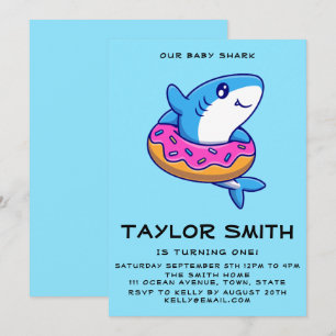 Invitación Cute Baby Shark Con Cumpleaños De Donut Invit