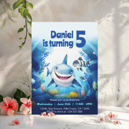 Invitación Cute Baby Shark Fish Bajo el Mar Cumpleaños Niño
