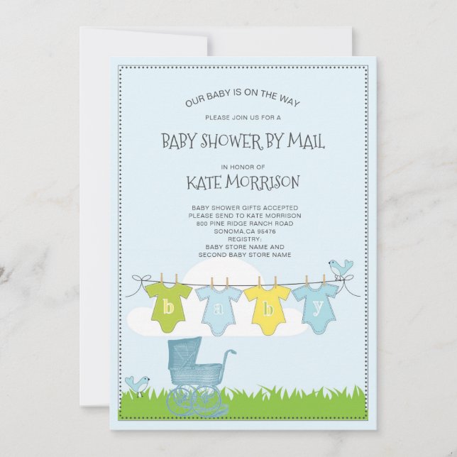 Invitación Cute Baby Shower Baby Bodysuit En La Ropa (Anverso)