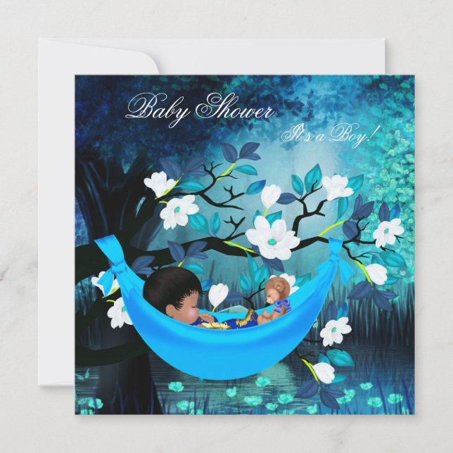Invitación Cute Baby Shower Boy Baby Blue Hammock Magic (Anverso)