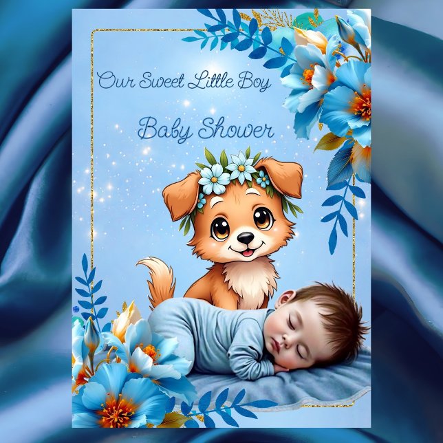 Invitación Cute Baby Shower Boy Blue Little Puppy Dog (Subido por el creador)