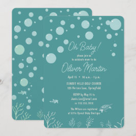 Invitación Cute Baby Shower Niño Aqua Fish Park Adorable Oce