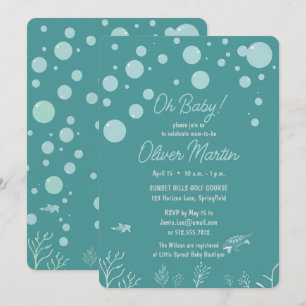 Invitación Cute Baby Shower Niño Aqua Fish Park Adorable Oce