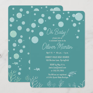 Invitación Cute Baby Shower Niño Aqua Fish Park Adorable Oce