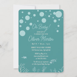 Invitación Cute Baby Shower Niño Aqua Fish Park Adorable Oce