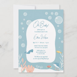 Invitación Cute Baby Shower Niño Aqua Fish Park Adorable Oce