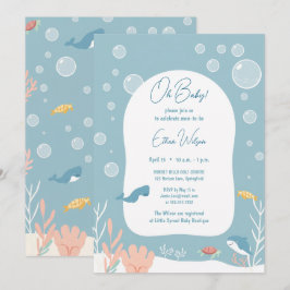 Invitación Cute Baby Shower Niño Aqua Fish Park Adorable Oce