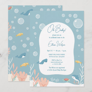 Invitación Cute Baby Shower Niño Aqua Fish Park Adorable Oce