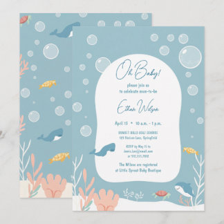 Invitación Cute Baby Shower Niño Aqua Fish Park Adorable Oce