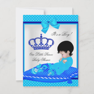 Invitación Cute Baby Shower Niño Azul Corona de Principito